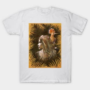 Vintage Decorative Girl and Bird Portrait T-Shirt